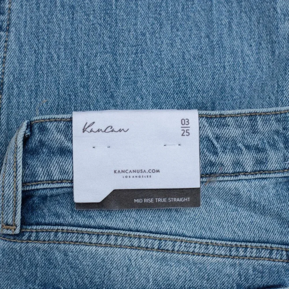 KanCan Jeans 3/25 Mid Rise True Straight Light‎ Wash Distressed Denim NWT